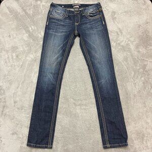 Be Rock For Express Denim Skinny Blue Jeans Women's Size 6 R Embellished Pockets